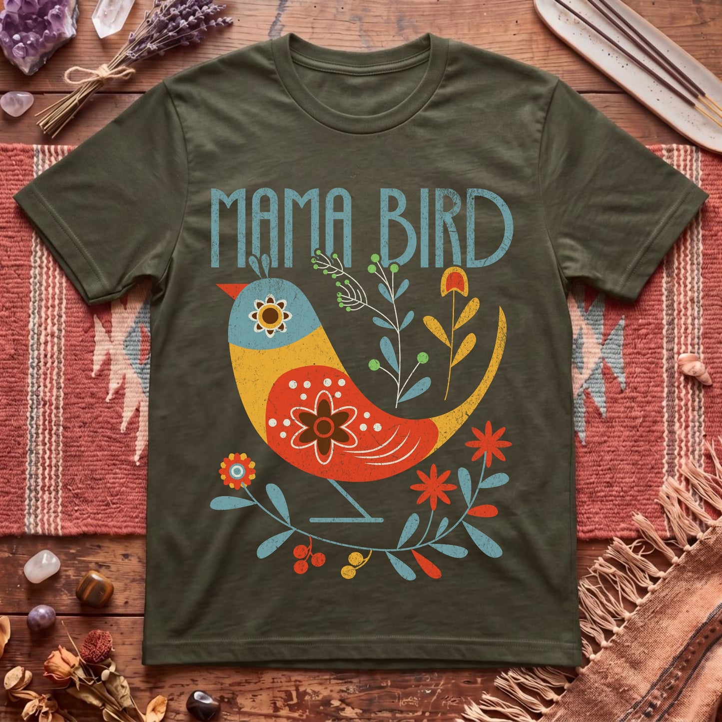 Mama Bird Folk Art T-Shirt