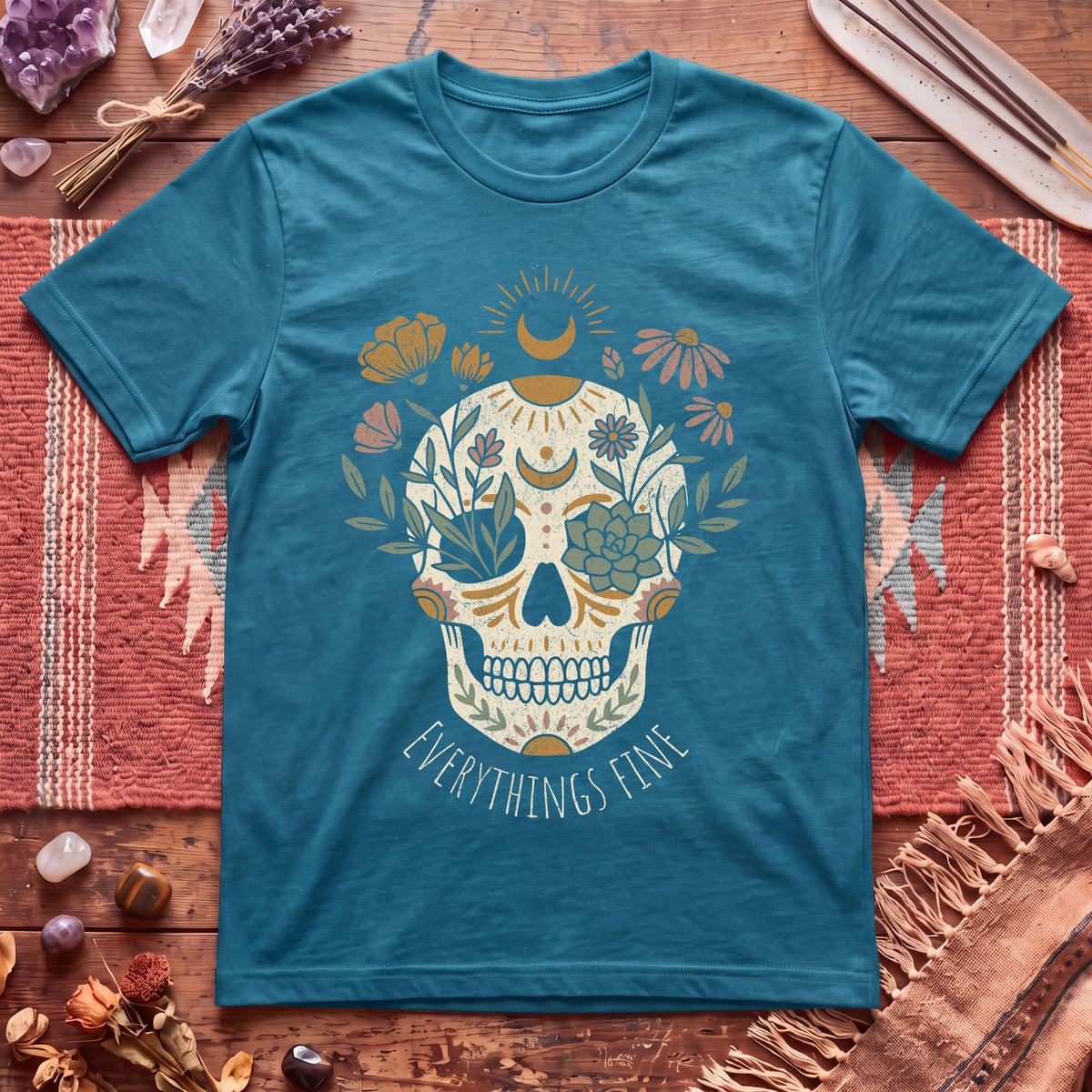 Everything's fine Boho skull T-Shirt