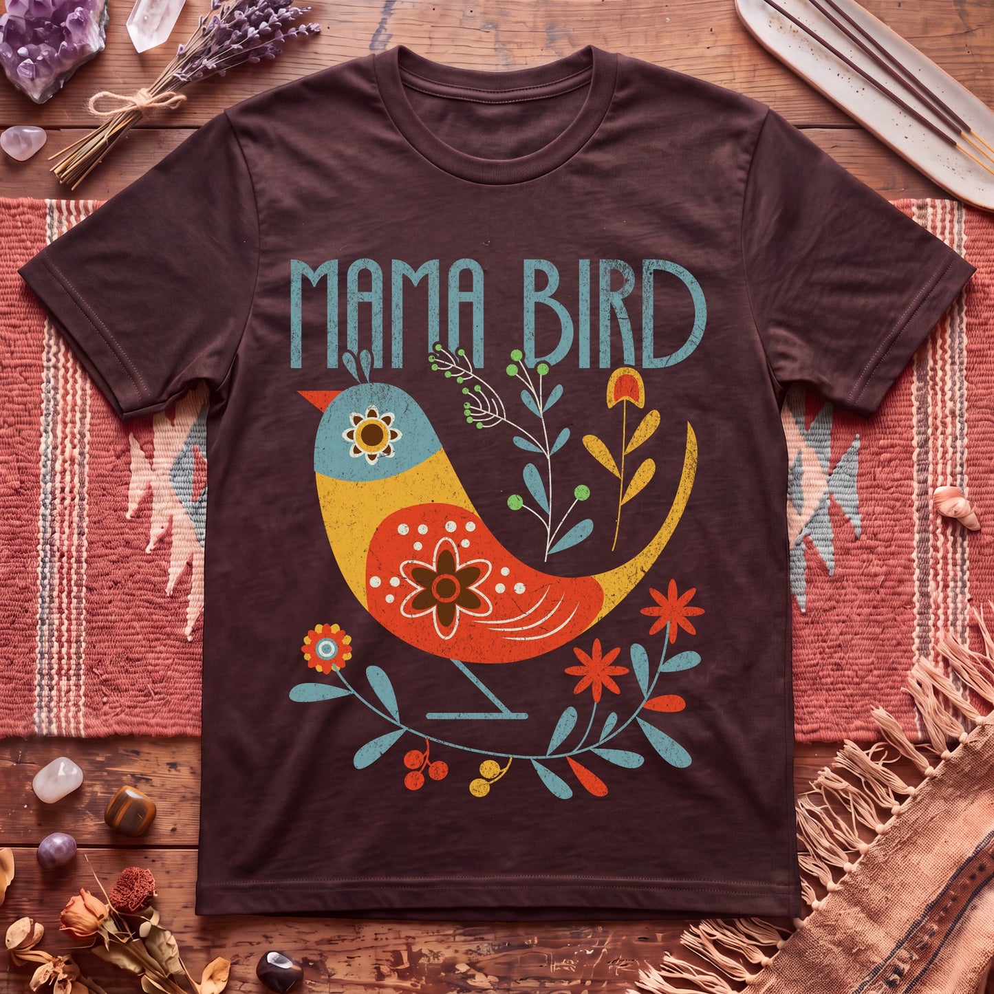 Mama Bird Folk Art T-Shirt