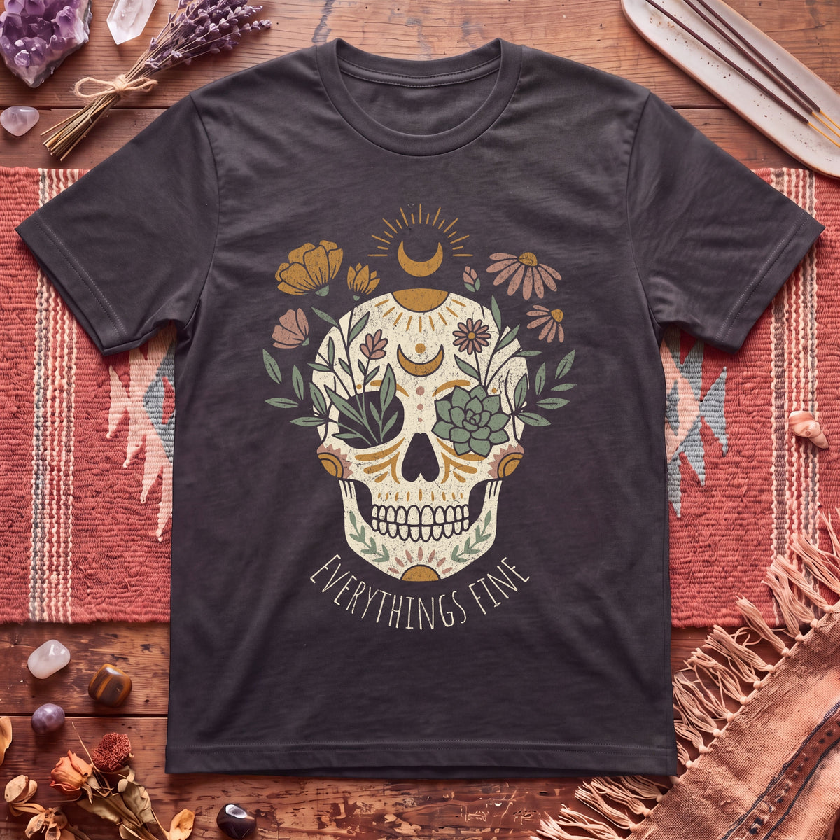 Everything's fine Boho skull T-Shirt