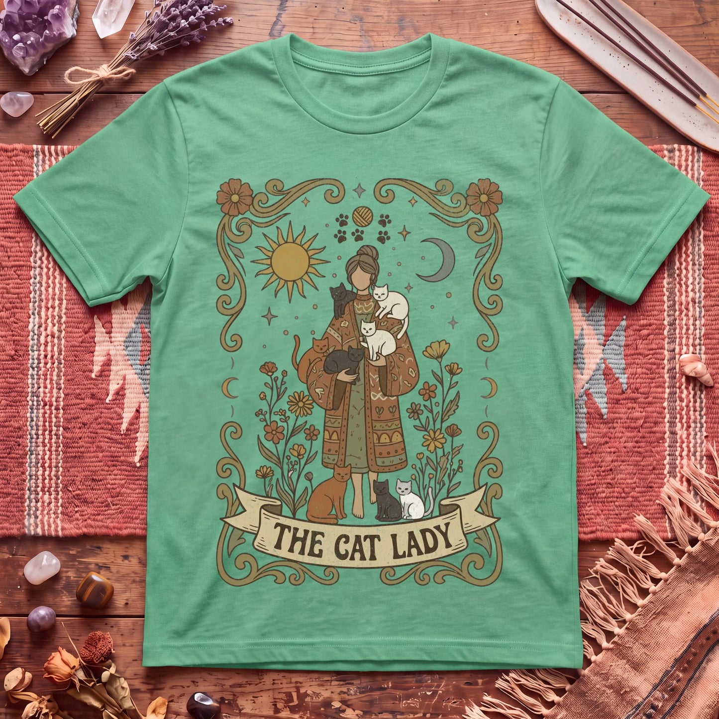 The Cat Lady Boho Tarot T-Shirt