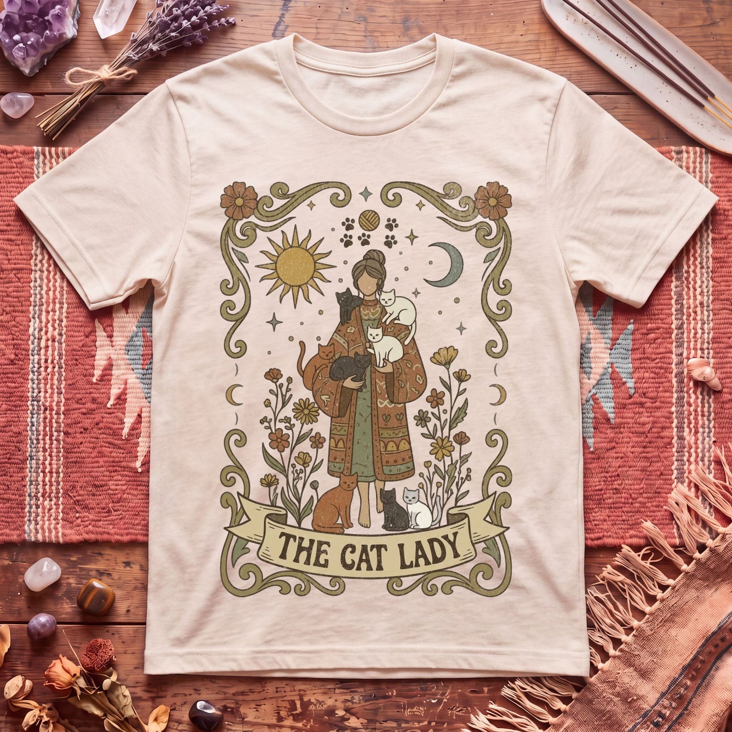 The Cat Lady Boho Tarot T-Shirt