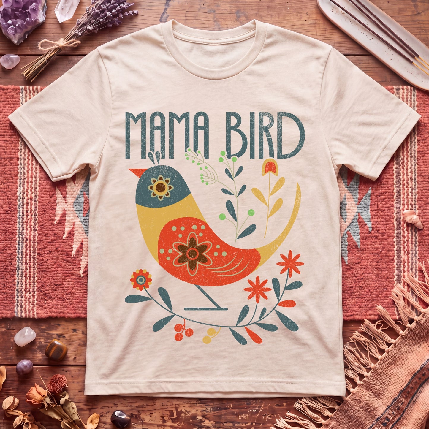 Mama Bird Folk Art T-Shirt