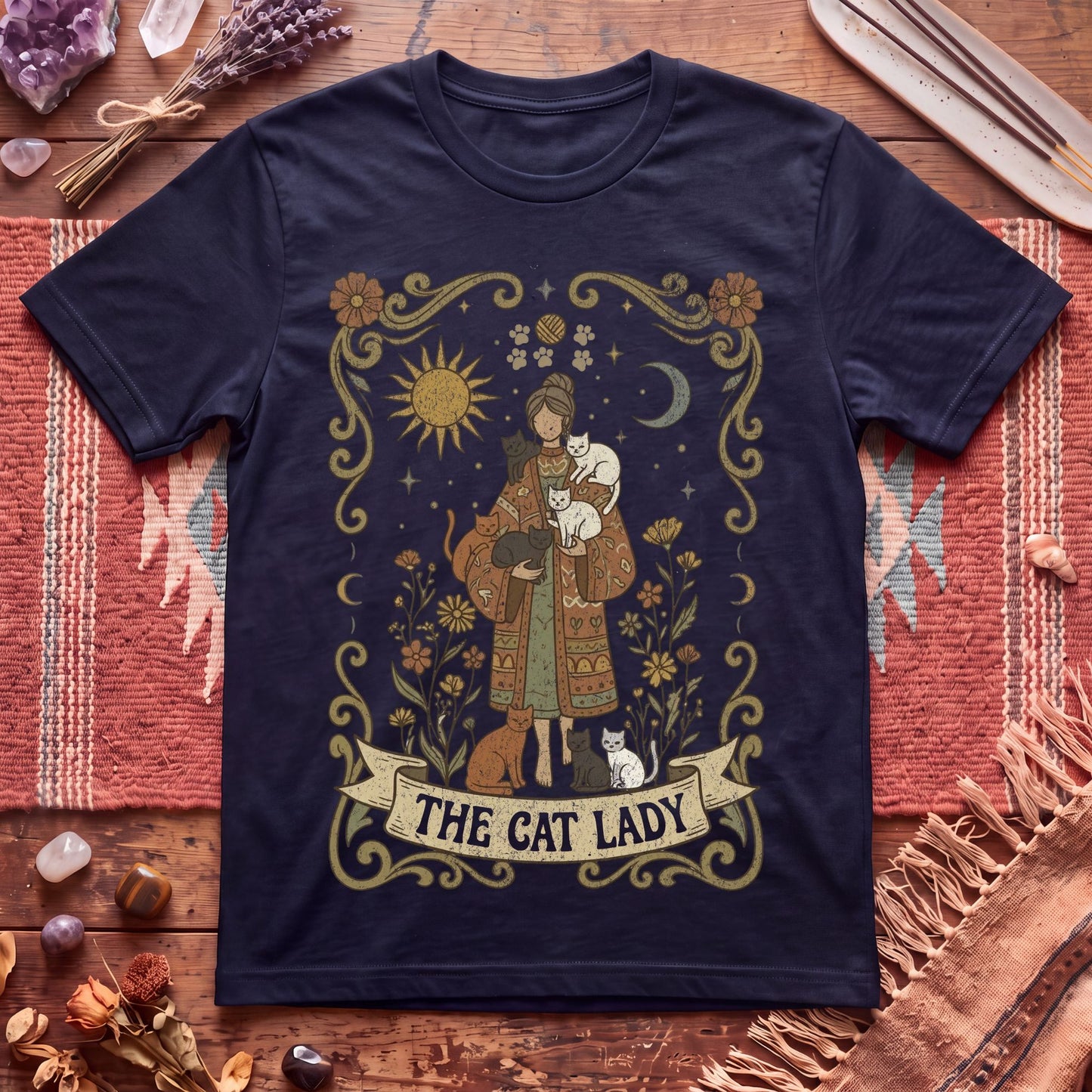 The Cat Lady Boho Tarot T-Shirt