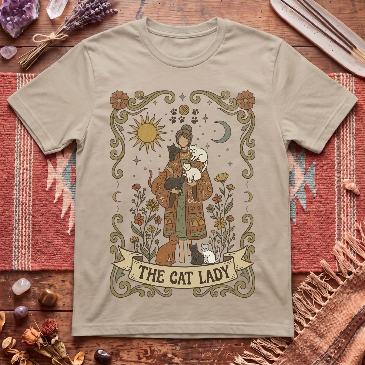 The Cat Lady Boho Tarot T-Shirt