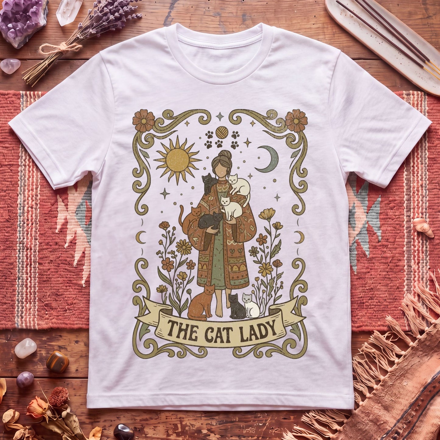 The Cat Lady Boho Tarot T-Shirt