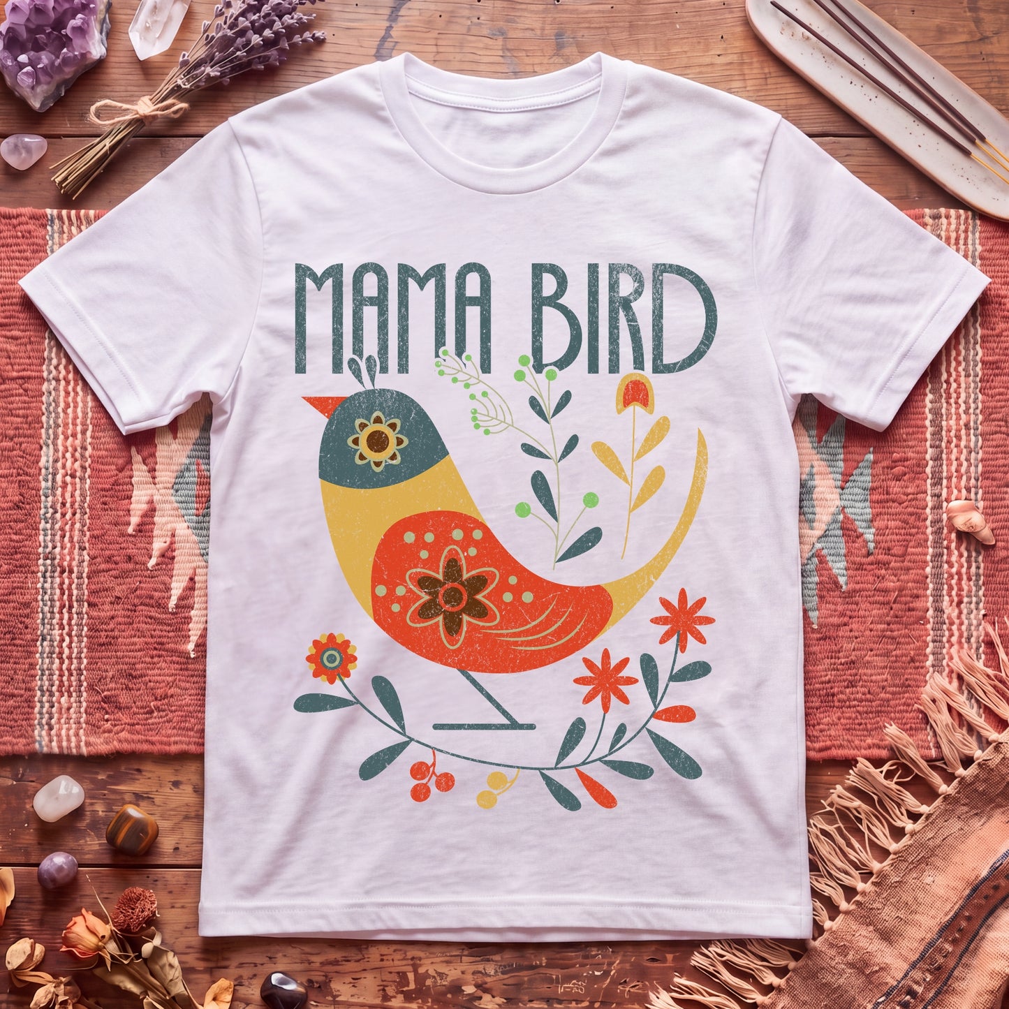 Mama Bird Folk Art T-Shirt