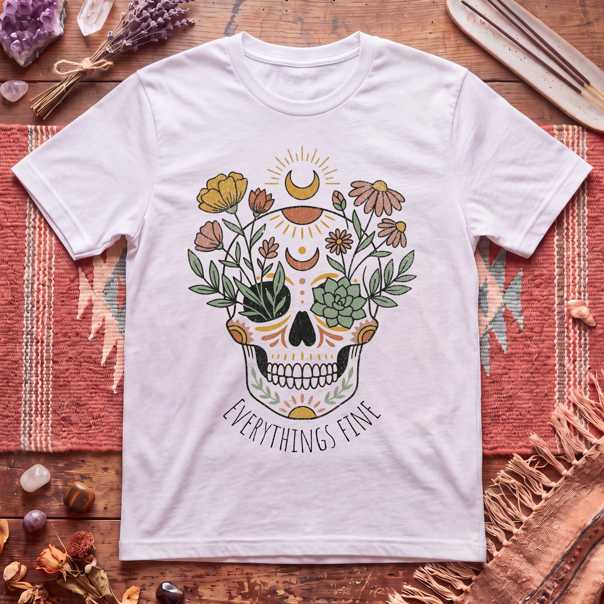 Everything's fine Boho skull T-Shirt