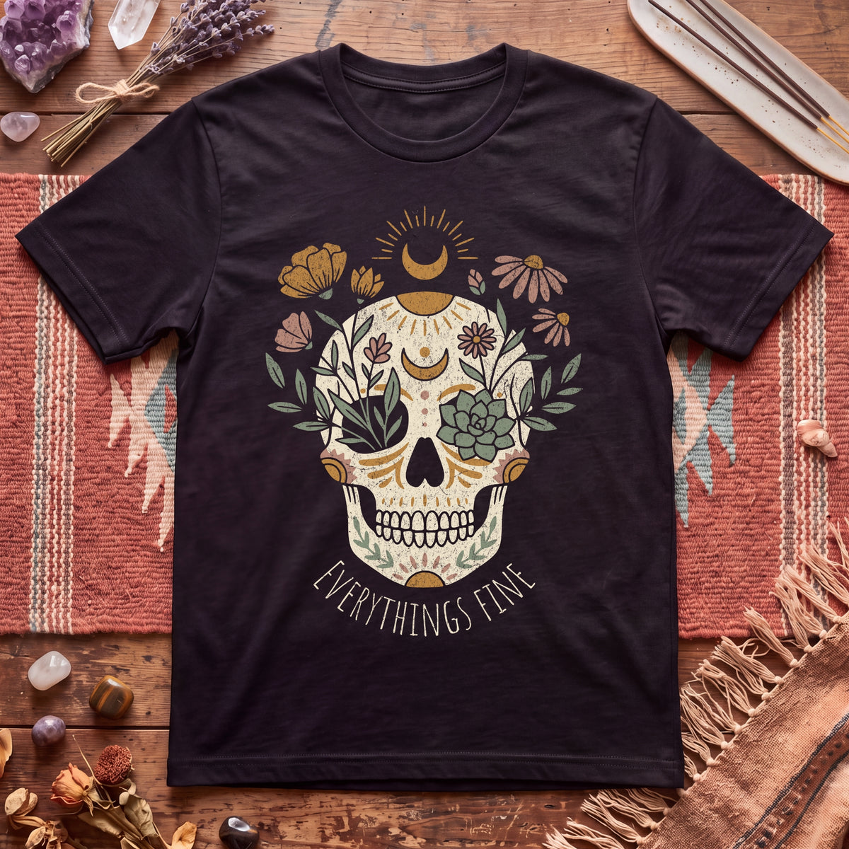 Everything's fine Boho skull T-Shirt