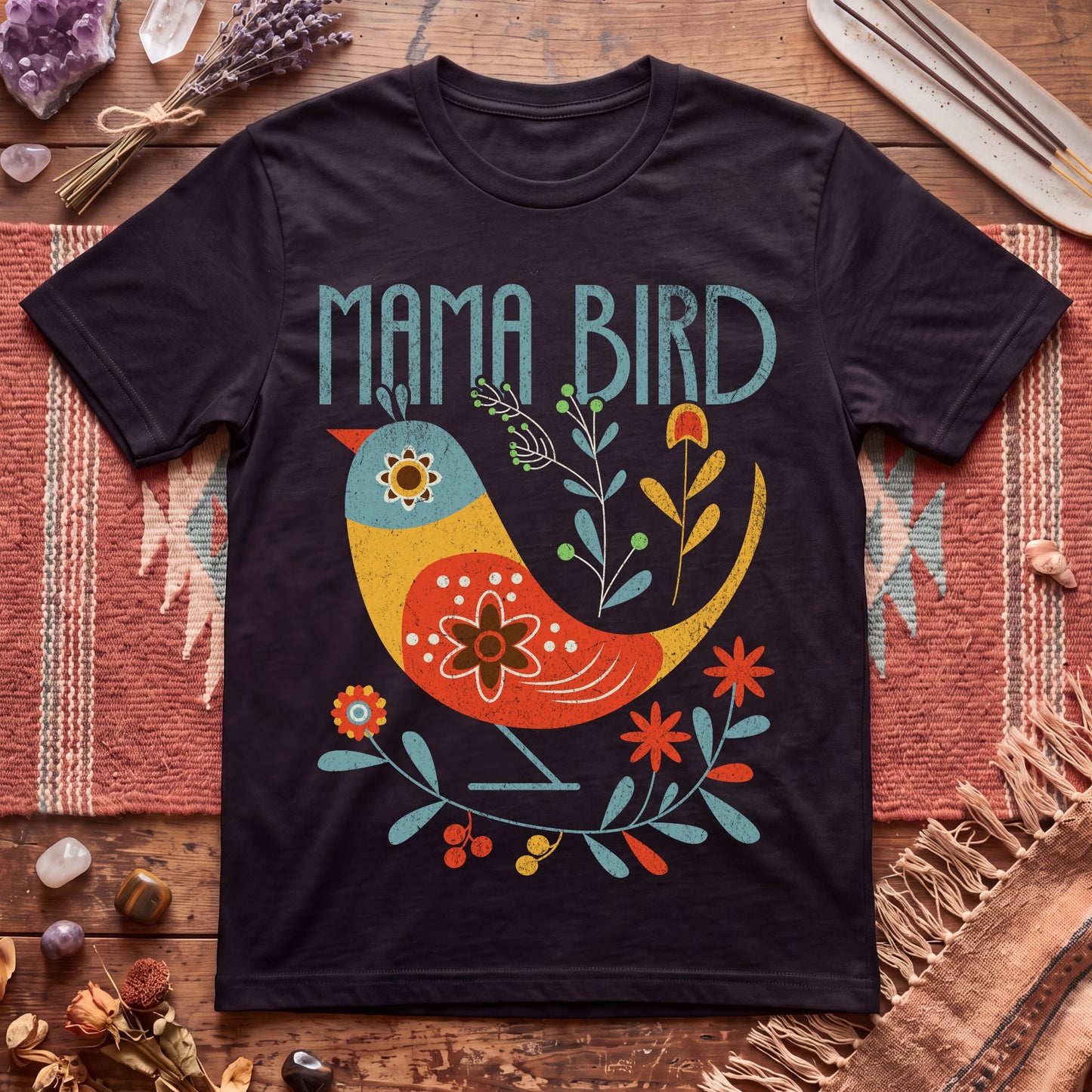 Mama Bird Folk Art T-Shirt