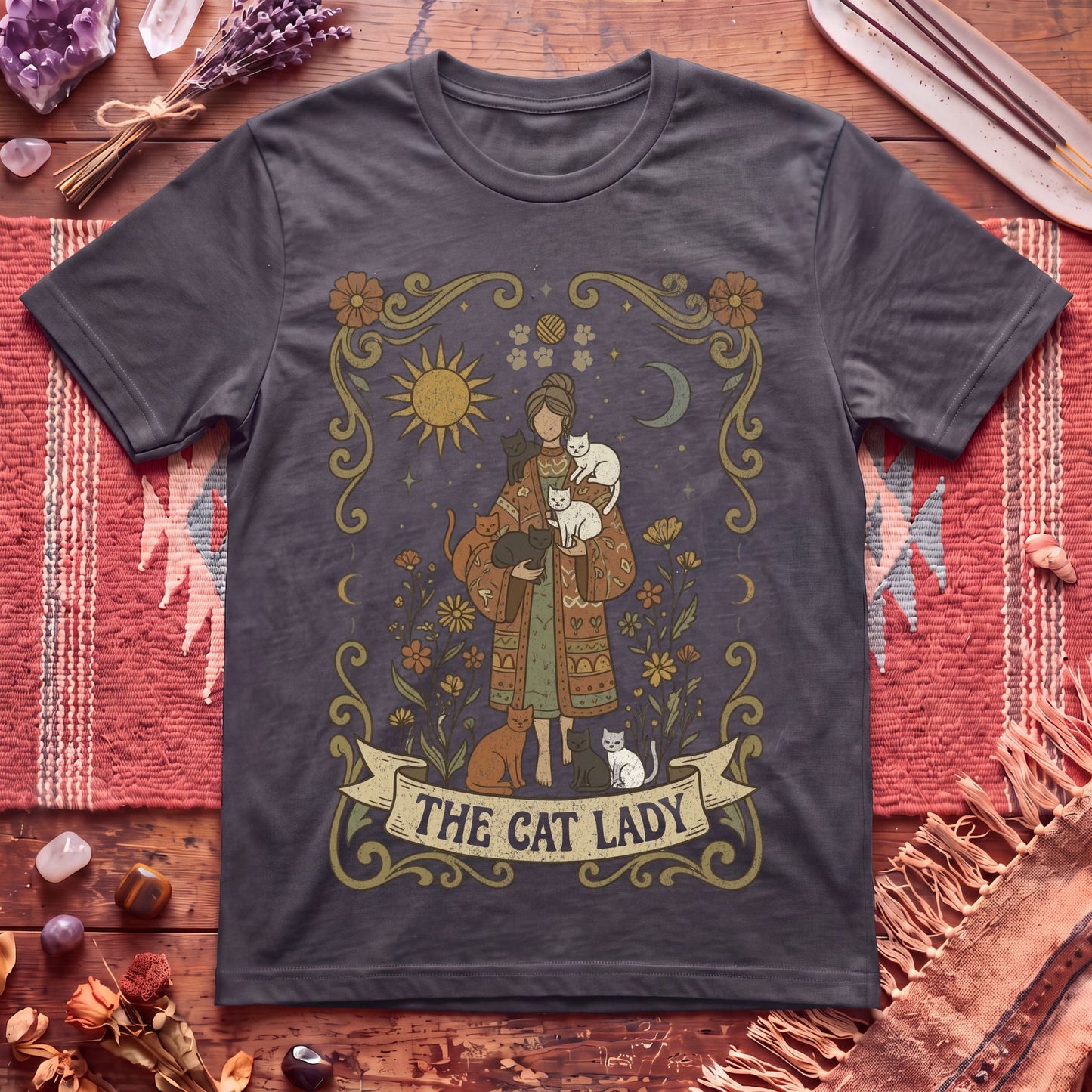 The Cat Lady Boho Tarot T-Shirt