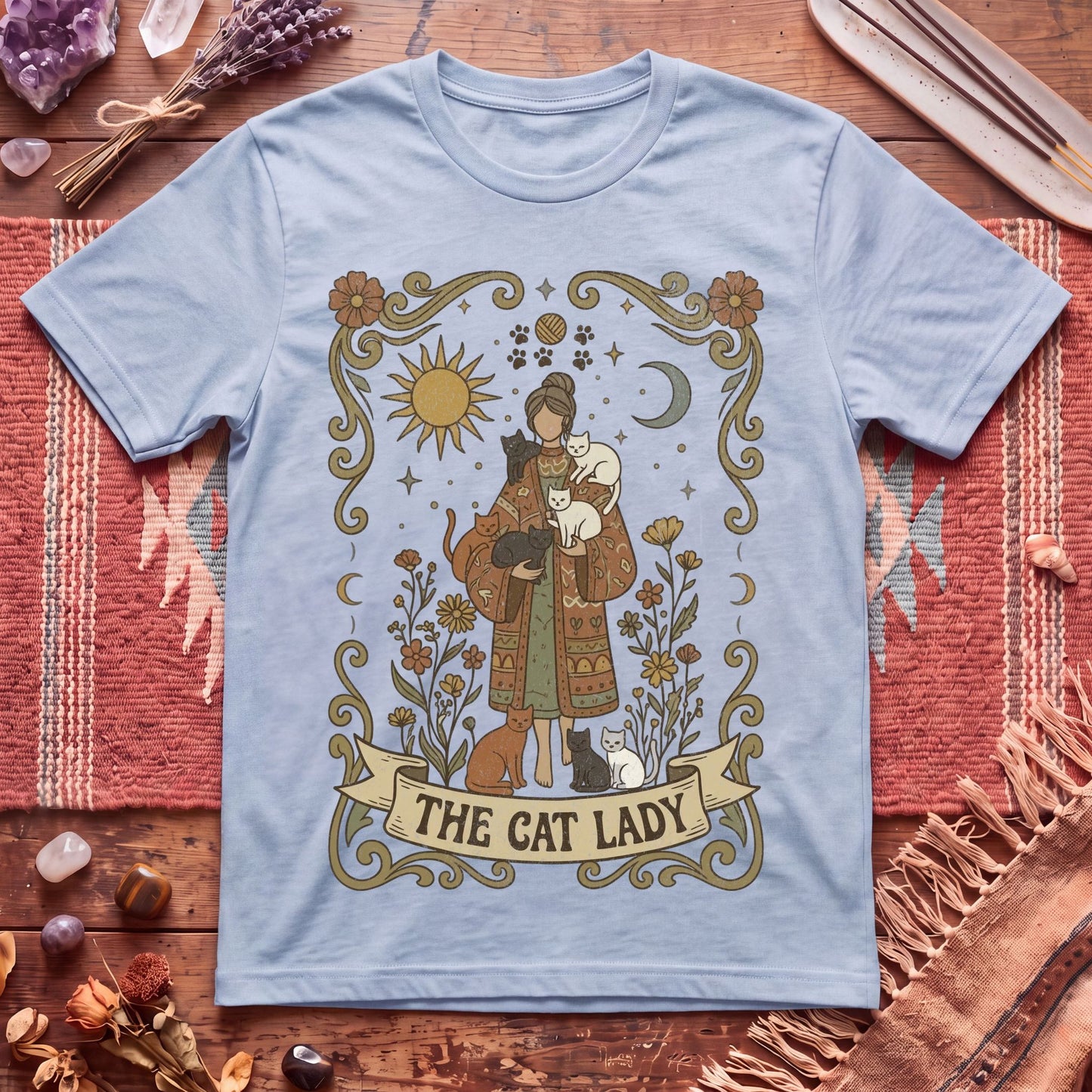 The Cat Lady Boho Tarot T-Shirt